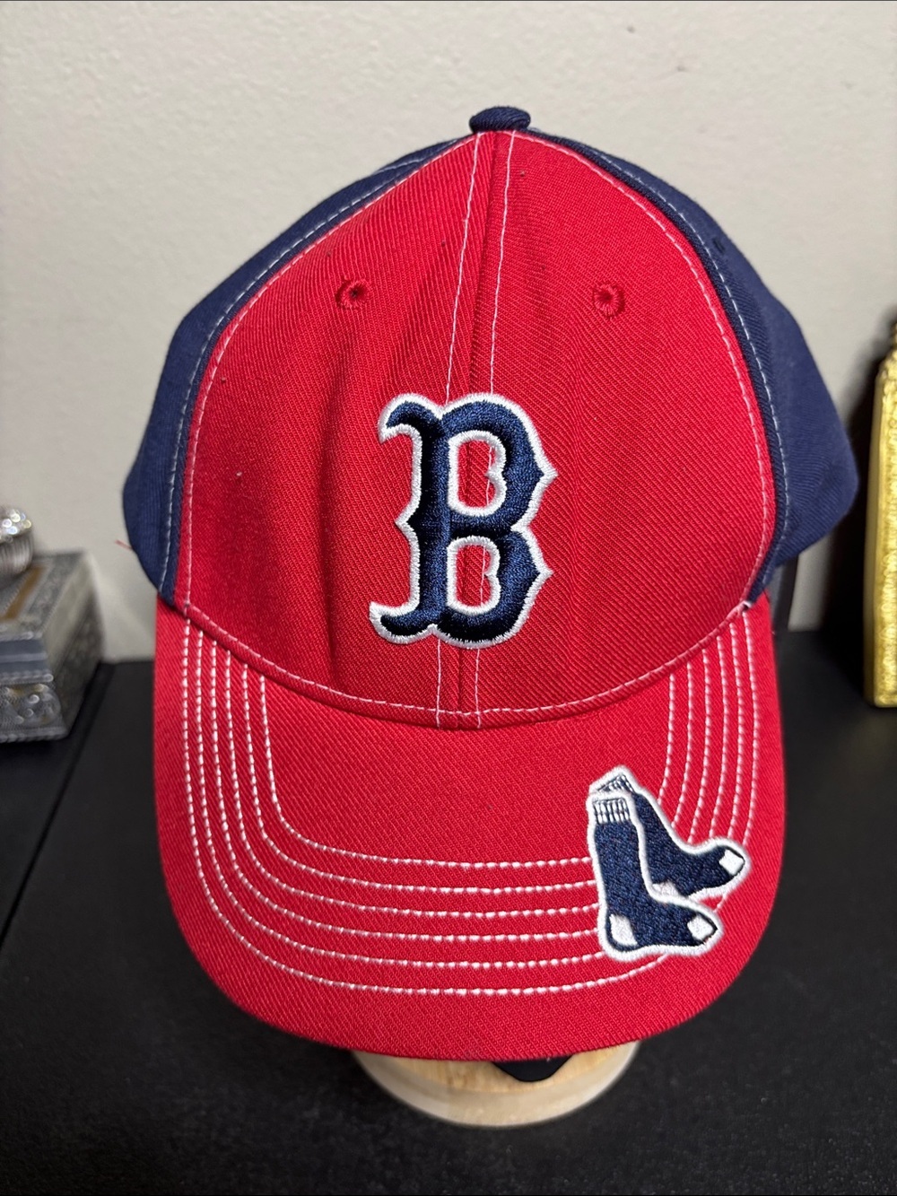 47 Brand navy and red baseball cap with stitched logo label One Size